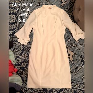 Alex Marie Elegant Cream Long Sleeve Dress